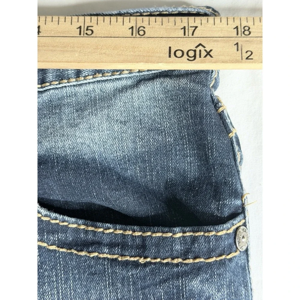 True Luck Denim Jeans Mens 34x32 Blue Straight Dark Wash Stretch Embroidered